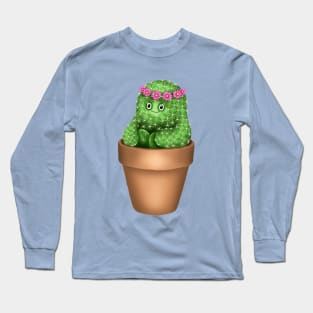 Cute Cactus (Blue Background) Long Sleeve T-Shirt